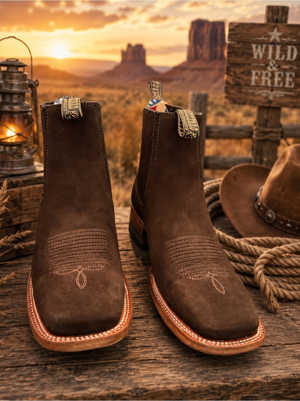 Bassett Men's Brown Suede Leather Cowboy Boots